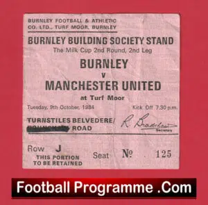 Burnley v Manchester United 1984 – Football Ticket