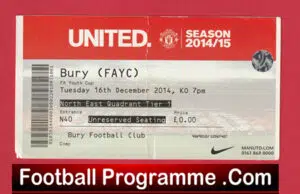 Bury v Manchester United 2014 – FA Youth Cup Ticket Gigg Lane