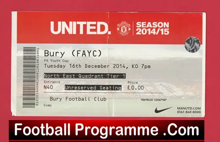 Bury v Manchester United 2014 - FA Youth Cup Ticket Gigg Lane - Image 2