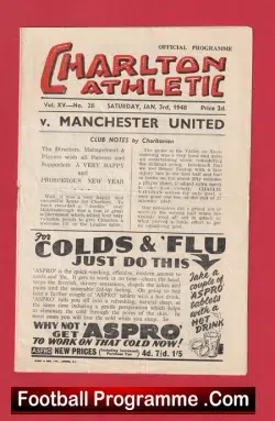 Charlton Athletic v Manchester United 1949 - 1940s Programme - football programme