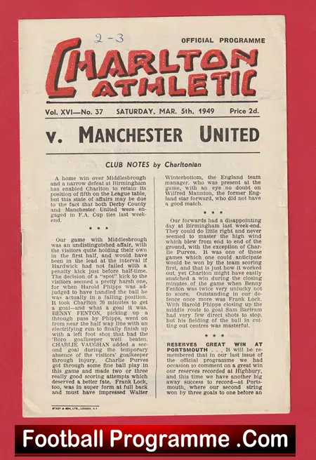 Charlton Athletic v Manchester United 1949 - 40s Programme - Image 2