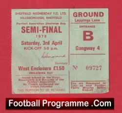 Derby County v Manchester United 1976 FA Cup Semi Final Ticket