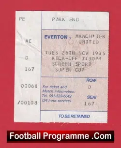 Everton v Manchester United 1985 – Match Ticket