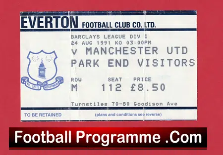 Everton v Manchester United 1991 - Match Ticket - Image 2