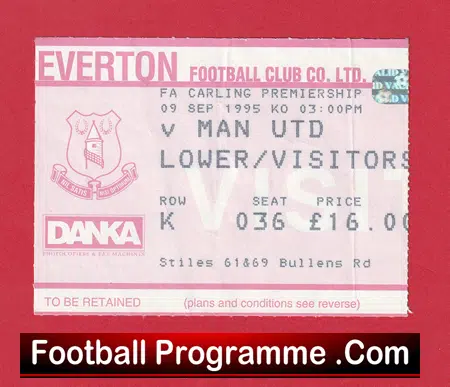 Everton v Manchester United 1995 - Football Ticket - Image 2