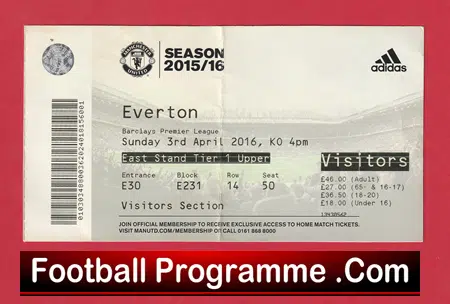 Everton v Manchester United 2016 - Match Ticket - Image 2