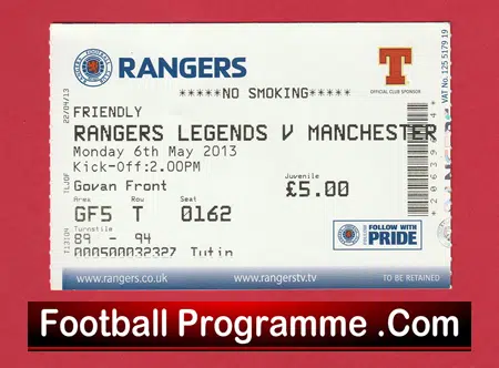 Glasgow Rangers v Manchester United 2013 - Match Ticket Legends - Image 2