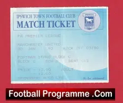 Ipswich Town v Manchester United 1993 – Match Ticket