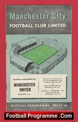 Manchester City v Manchester United 1955 - Man United - football programme