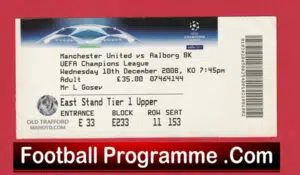 Manchester United v Aalborg 2008 – Match Day Ticket