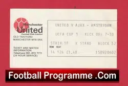 Manchester United v Ajax Amsterdam 1976 – UEFA Cup Match Ticket