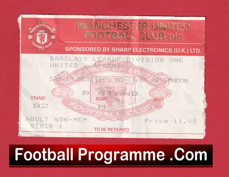 Manchester United v Arsenal 1991 - Football Ticket - Image 2