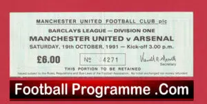 Manchester United v Arsenal 1991 – Man Utd Football Ticket