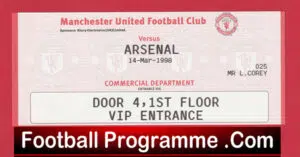 Manchester United v Arsenal 1998 – VIP Box Football Ticket