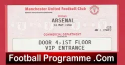 Manchester United v Arsenal 1998 - VIP Box Football Ticket - football memorabilia