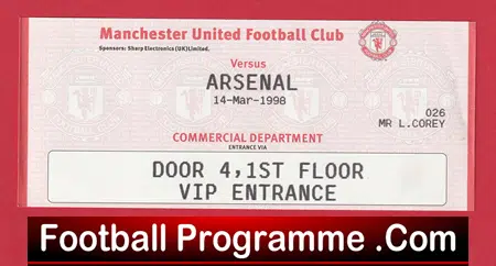 Manchester United v Arsenal 1998 - VIP Box Match Ticket - Image 2