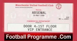 Manchester United v Arsenal 1998 – VIP Box Match Ticket