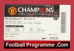 Manchester United v Blackburn Rovers 2011 - Match Ticket Man Utd - football memorabilia