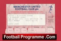 Manchester United v Blackburn Rovers 1993 – Ticket – Champions Season