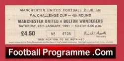 Manchester United v Bolton Wanderers 1991 – Match Ticket