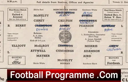 Manchester United v Burnley 1952 - Man Utd 1950's Programme - Image 3