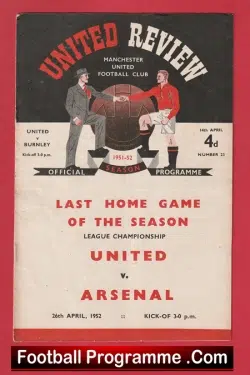 Manchester United v Burnley 1952 - Man Utd 1950's Programme - football programme