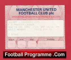 Manchester United v Coventry City 1992 – Match Ticket