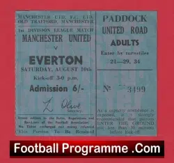 Manchester United v Everton 1968 – Match Ticket