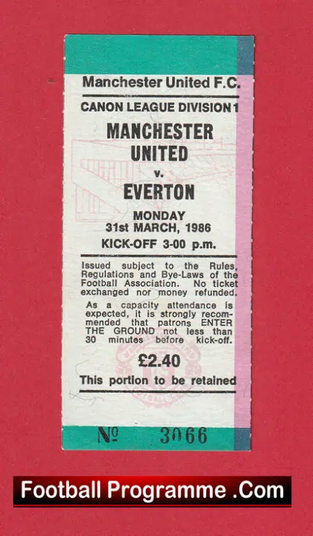 Manchester United v Everton 1986 – Football Ticket