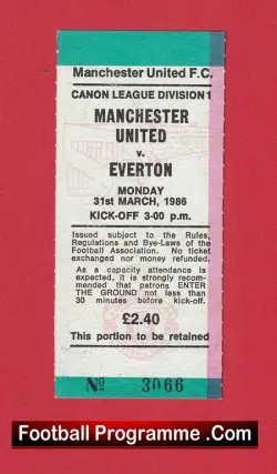 Manchester United v Everton 1986 – Football Ticket