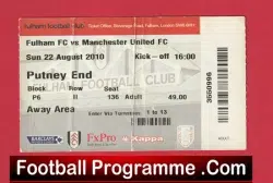 Manchester United v Fulham 2010 - Match Ticket - football memorabilia