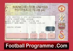 Manchester United v IFK Gothernberg 1994 – Football Ticket