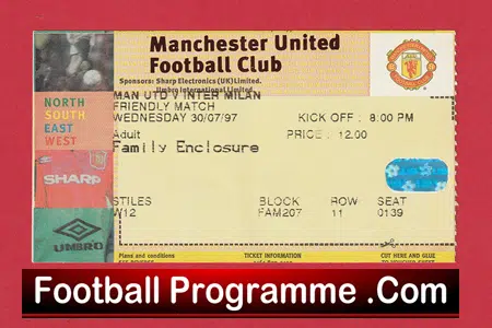 Manchester United v Inter Milan 1997 - Football Ticket Friendly Man Utd - Image 2