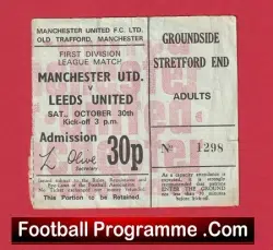 Manchester United v Leeds United 1971 – Match Ticket