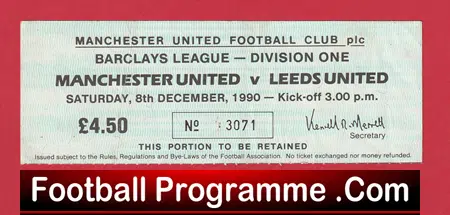 Manchester United v Leeds United 1990 - Football Match Ticket - Image 2