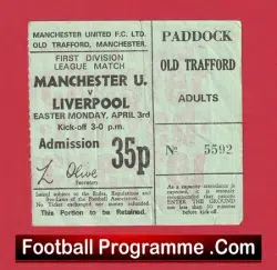 Manchester United v Liverpool 1972 – Match Ticket