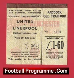 Manchester United v Liverpool 1980 – Man Utd Ticket 1980s