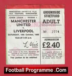 Manchester United v Liverpool 1985 - Football Ticket - football memorabilia