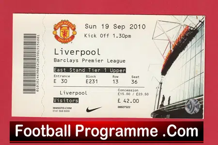 Manchester United v Liverpool 2010 - Football Match Ticket - Image 2