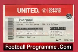 Manchester United v Liverpool 2014 - Football Match Ticket - football memorabilia