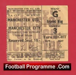 Manchester United v Manchester City 1970 - FA Cup Match Ticket - football memorabilia