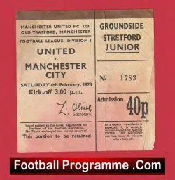 Manchester United v Manchester City 1978 – 1970s Football Ticket