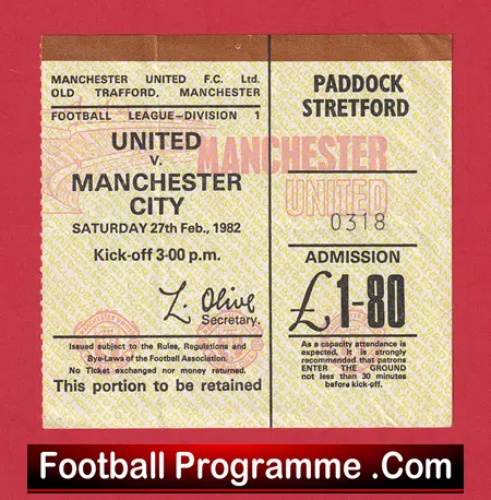 Manchester United v Manchester City 1982 - Football Match Tickets - Image 2