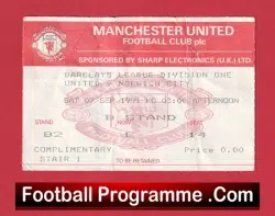 Manchester United v Norwich City 1991 – Football Ticket