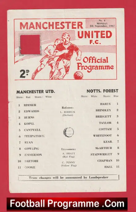 Manchester United v Nottingham Forest 1967 – Reserves Match
