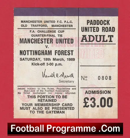 Manchester United v Nottingham Forest 1989 - Match Ticket - Image 2