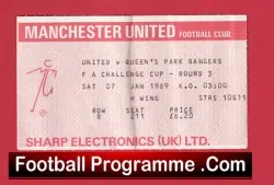 Manchester United v QPR 1989 – FA Cup Football Ticket
