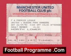 Manchester United v QPR 1992 Ticket – Champions Season