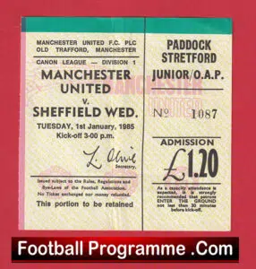 Manchester United v Sheffield Wednesday 1985 – Ticket