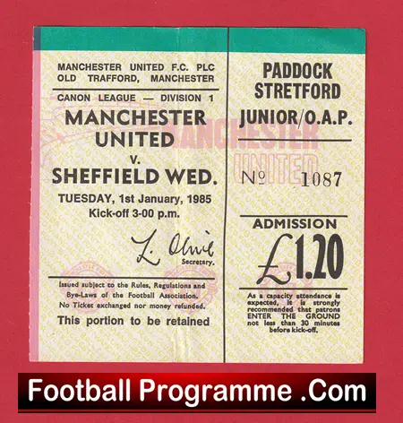 Manchester United v Sheffield Wednesday 1985 - Ticket - Image 2